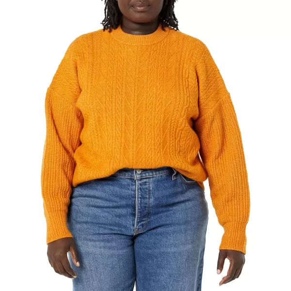 Amazon Essentials Womens SoftTouch Modern Cable Crewneck Sweater Available in Plus SizeOrange