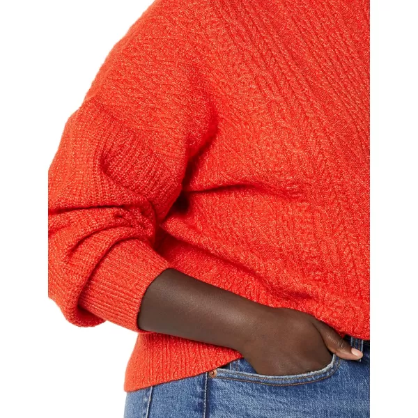 Amazon Essentials Womens SoftTouch Modern Cable Crewneck Sweater Available in Plus SizePoppy Red