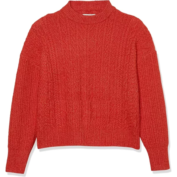 Amazon Essentials Womens SoftTouch Modern Cable Crewneck Sweater Available in Plus SizePoppy Red