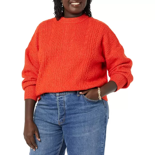 Amazon Essentials Womens SoftTouch Modern Cable Crewneck Sweater Available in Plus SizePoppy Red