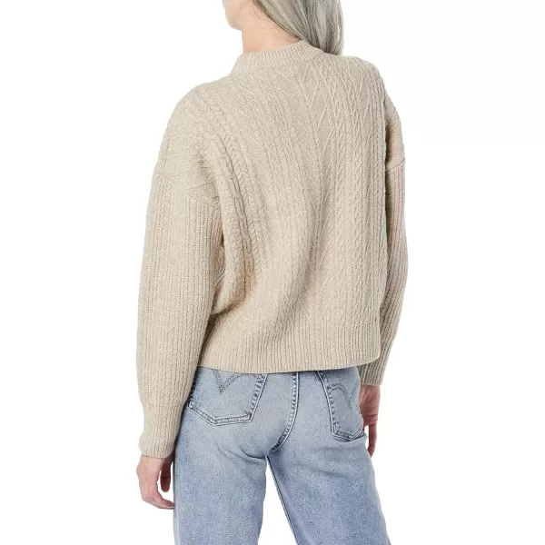 Amazon Essentials Womens SoftTouch Modern Cable Crewneck Sweater Available in Plus SizeTan Heather