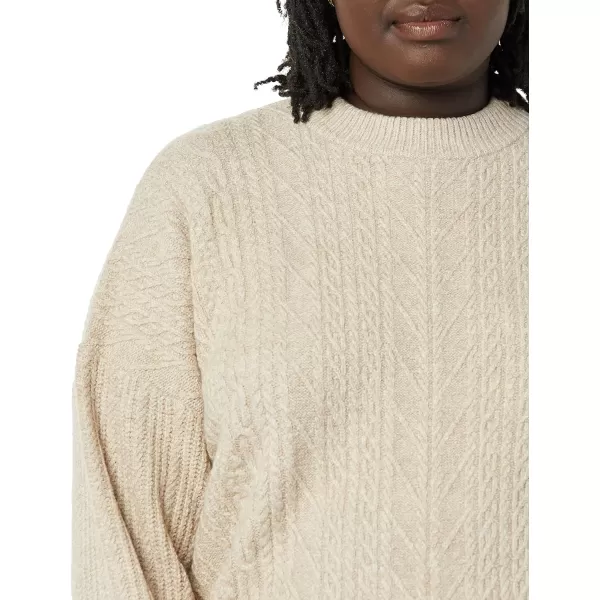 Amazon Essentials Womens SoftTouch Modern Cable Crewneck Sweater Available in Plus SizeTan Heather