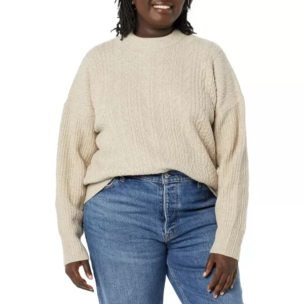 Amazon Essentials Womens SoftTouch Modern Cable Crewneck Sweater Available in Plus SizeTan Heather