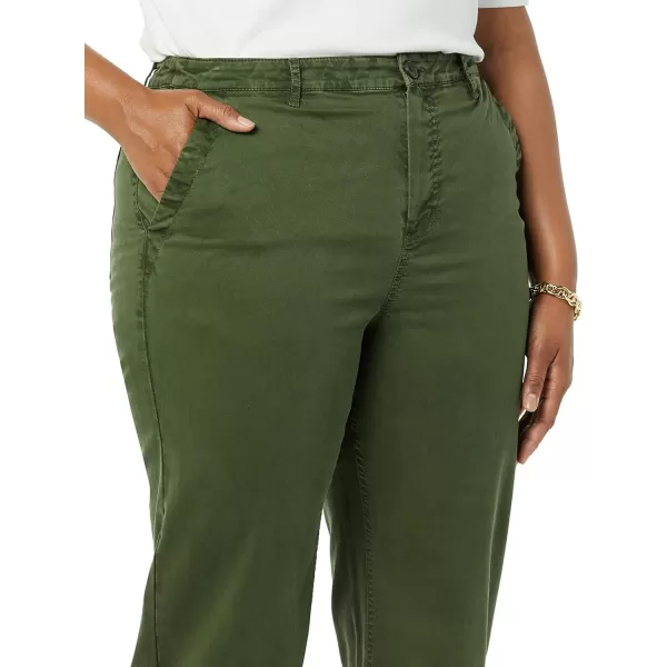Amazon Essentials Womens Stretch Chino WideLeg Ankle Crop Pant Previously GoodthreadsDark Olive