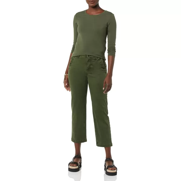 Amazon Essentials Womens Stretch Chino WideLeg Ankle Crop Pant Previously GoodthreadsDark Olive