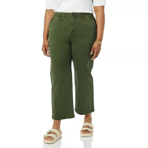 Amazon Essentials Womens Stretch Chino WideLeg Ankle Crop Pant Previously GoodthreadsDark Olive