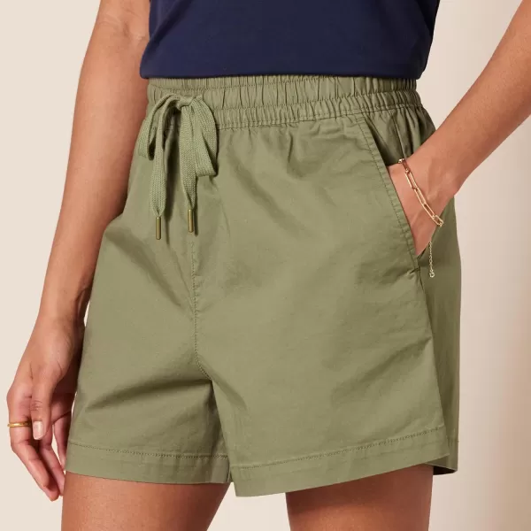 Amazon Essentials Womens Stretch Cotton Pullon Mid Rise Relaxedfit ShortLight Olive