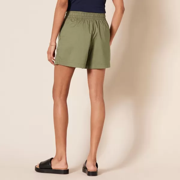 Amazon Essentials Womens Stretch Cotton Pullon Mid Rise Relaxedfit ShortLight Olive