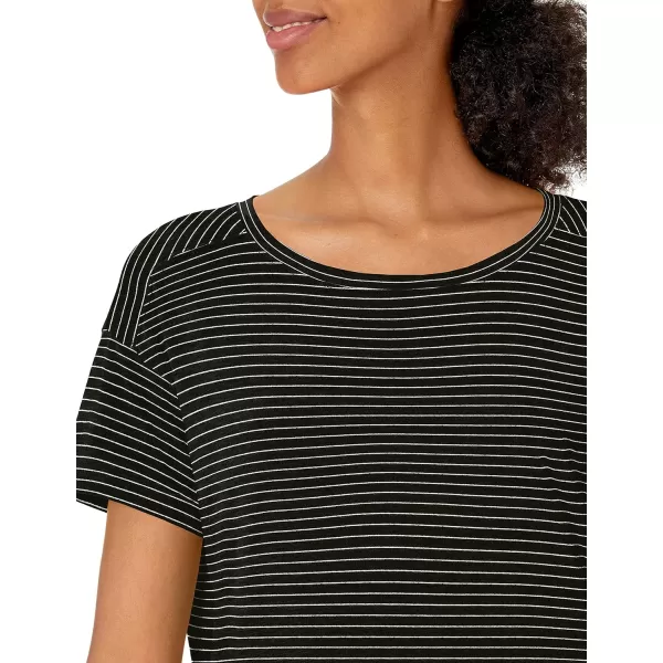 Amazon Essentials Womens Studio RelaxedFit Lightweight Crewneck TShirt Available in Plus Size1 Black Stripe