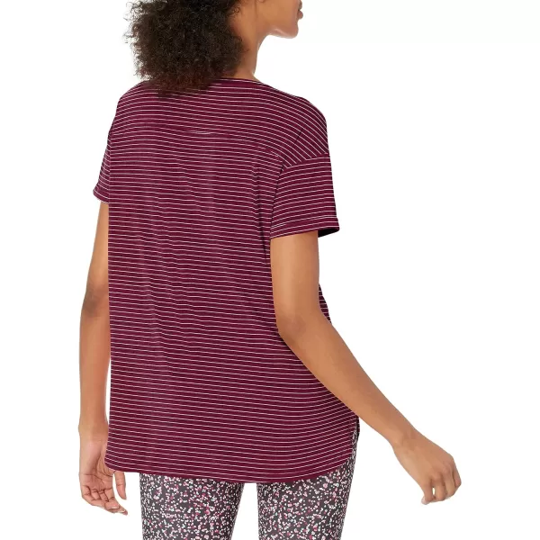 Amazon Essentials Womens Studio RelaxedFit Lightweight Crewneck TShirt Available in Plus Size1 Burgundy Stripe