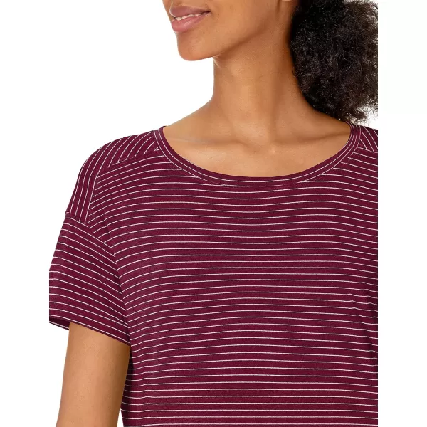 Amazon Essentials Womens Studio RelaxedFit Lightweight Crewneck TShirt Available in Plus Size1 Burgundy Stripe