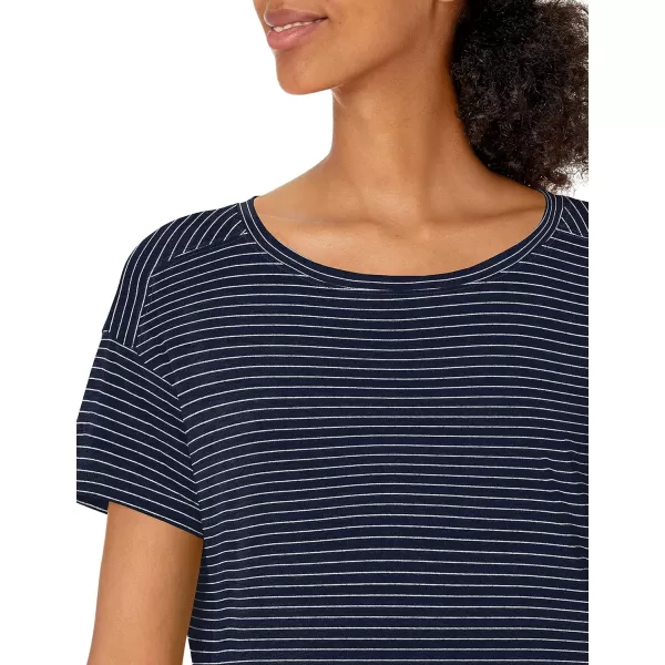 Amazon Essentials Womens Studio RelaxedFit Lightweight Crewneck TShirt Available in Plus Size1 Navy Stripe