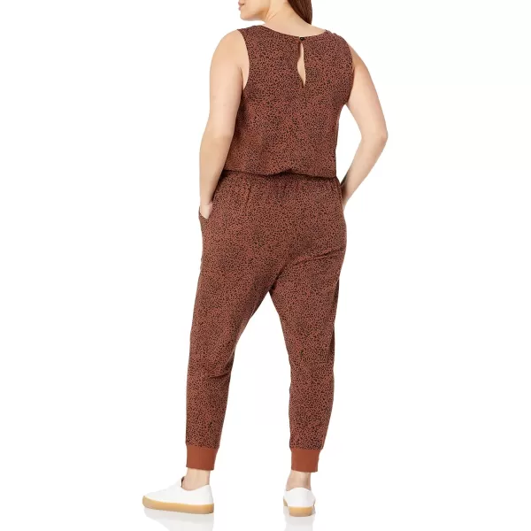 Amazon Essentials Womens Studio Terry Fleece Jumpsuit Available in Plus SizeDark CamelBlack Ikat