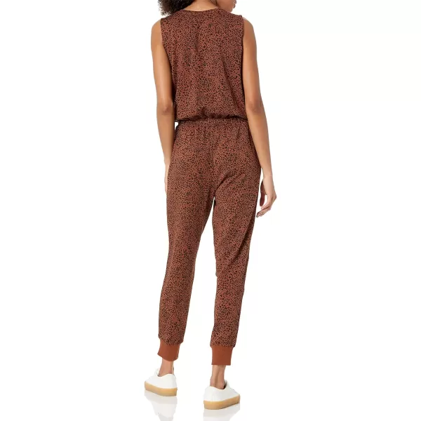 Amazon Essentials Womens Studio Terry Fleece Jumpsuit Available in Plus SizeDark CamelBlack Ikat