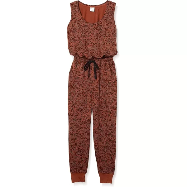 Amazon Essentials Womens Studio Terry Fleece Jumpsuit Available in Plus SizeDark CamelBlack Ikat