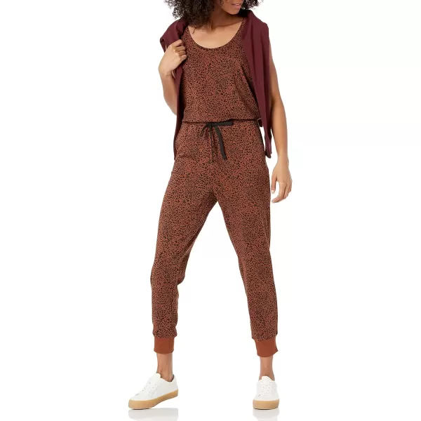 Amazon Essentials Womens Studio Terry Fleece Jumpsuit Available in Plus SizeDark CamelBlack Ikat