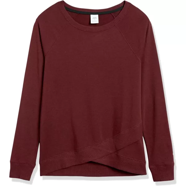 Amazon Essentials Womens Studio Terry LongSleeve CrossFront SweatshirtDark Burgundy