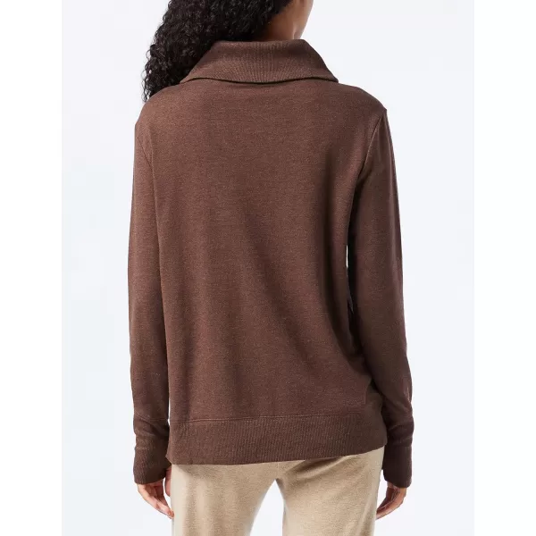 Amazon Essentials Womens Studio Terry LongSleeve Funnel Neck SweatshirtBrown Space Dye