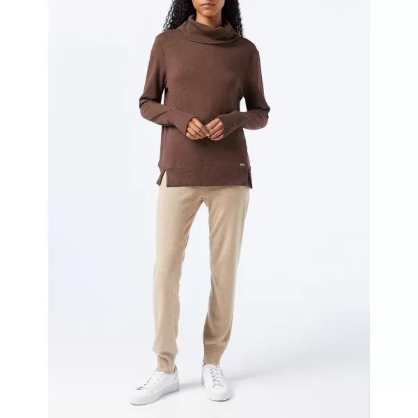 Amazon Essentials Womens Studio Terry LongSleeve Funnel Neck SweatshirtBrown Space Dye