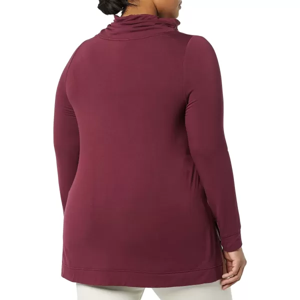 Amazon Essentials Womens Supersoft Terry LongSleeve Funnel Neck Tunic Previously Daily RitualRayon Blend Dark Burgundy