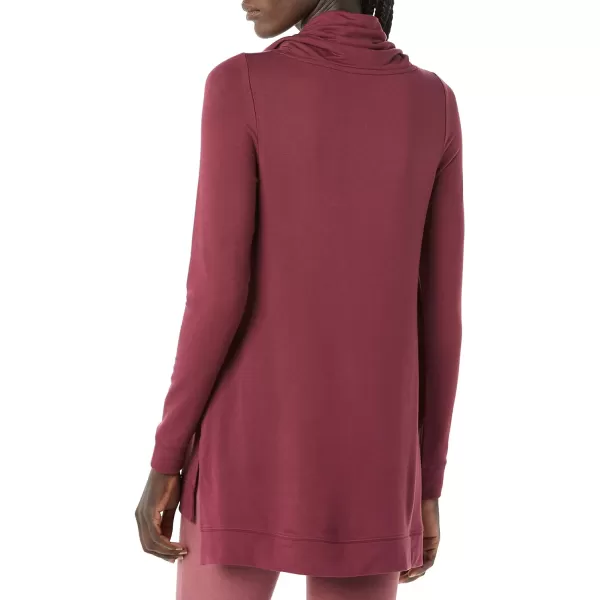 Amazon Essentials Womens Supersoft Terry LongSleeve Funnel Neck Tunic Previously Daily RitualRayon Blend Dark Burgundy