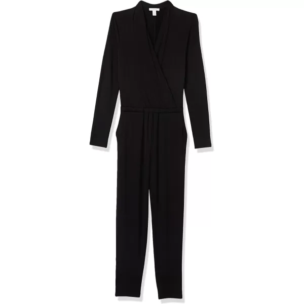 Amazon Essentials Womens Supersoft Terry LongSleeve VNeck Wrap Jumpsuit Previously Daily RitualBlack