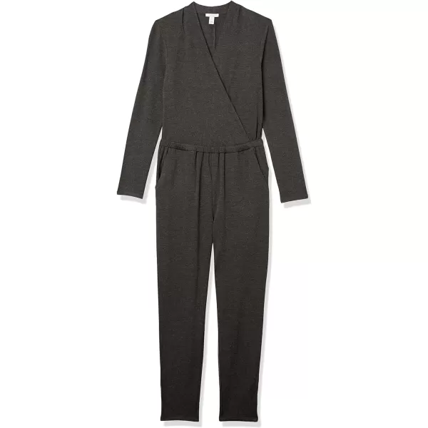 Amazon Essentials Womens Supersoft Terry LongSleeve VNeck Wrap Jumpsuit Previously Daily RitualCharcoal Heather