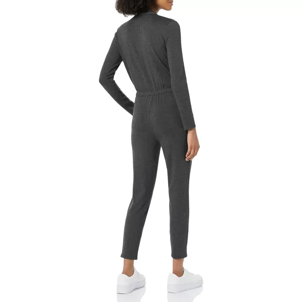 Amazon Essentials Womens Supersoft Terry LongSleeve VNeck Wrap Jumpsuit Previously Daily RitualCharcoal Heather