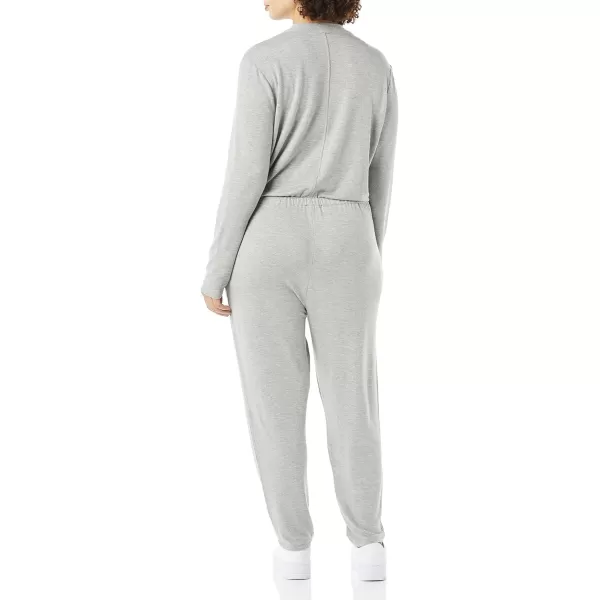 Amazon Essentials Womens Supersoft Terry LongSleeve VNeck Wrap Jumpsuit Previously Daily RitualGrey Heather