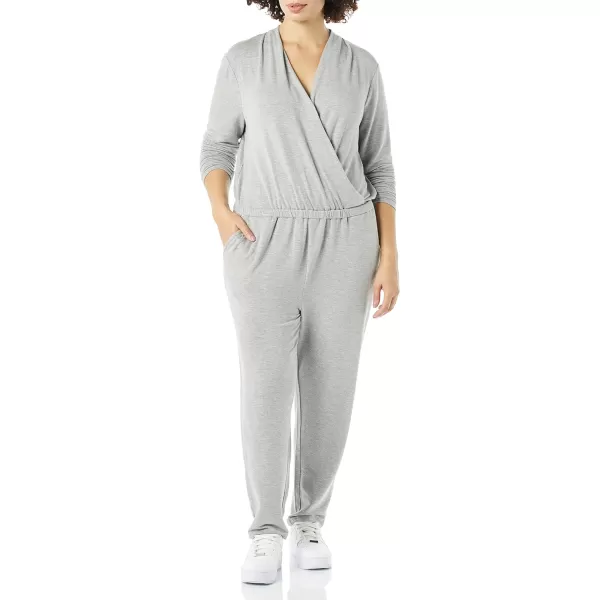 Amazon Essentials Womens Supersoft Terry LongSleeve VNeck Wrap Jumpsuit Previously Daily RitualGrey Heather