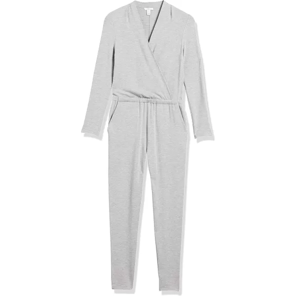 Amazon Essentials Womens Supersoft Terry LongSleeve VNeck Wrap Jumpsuit Previously Daily RitualGrey Heather