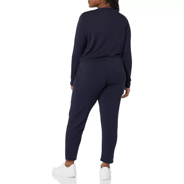 Amazon Essentials Womens Supersoft Terry LongSleeve VNeck Wrap Jumpsuit Previously Daily RitualNavy