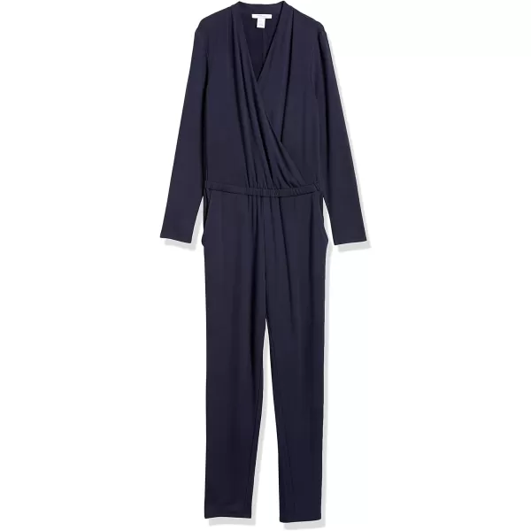 Amazon Essentials Womens Supersoft Terry LongSleeve VNeck Wrap Jumpsuit Previously Daily RitualNavy