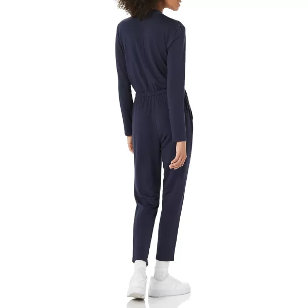 Amazon Essentials Womens Supersoft Terry LongSleeve VNeck Wrap Jumpsuit Previously Daily RitualNavy