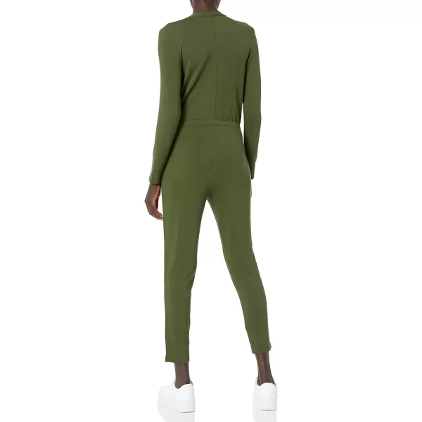 Amazon Essentials Womens Supersoft Terry LongSleeve VNeck Wrap Jumpsuit Previously Daily RitualOlive