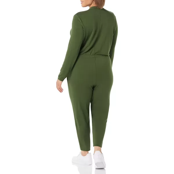 Amazon Essentials Womens Supersoft Terry LongSleeve VNeck Wrap Jumpsuit Previously Daily RitualOlive