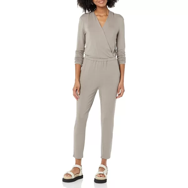 Amazon Essentials Womens Supersoft Terry LongSleeve VNeck Wrap Jumpsuit Previously Daily RitualSmokey Grey