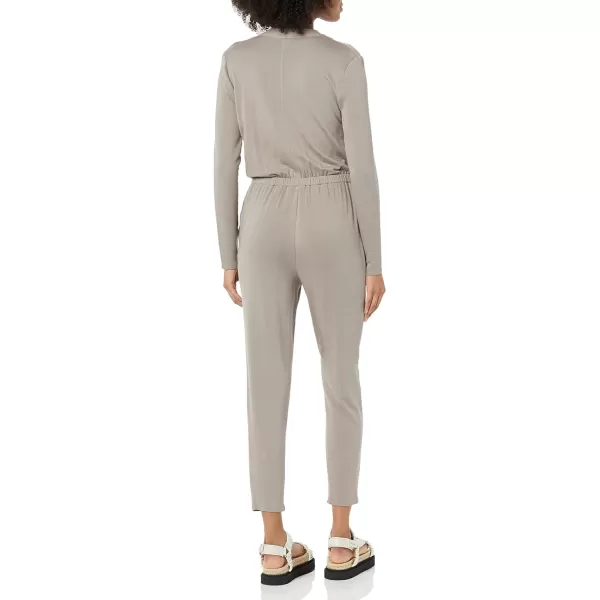 Amazon Essentials Womens Supersoft Terry LongSleeve VNeck Wrap Jumpsuit Previously Daily RitualSmokey Grey