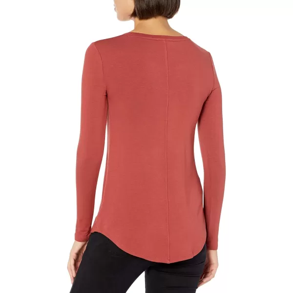 Amazon Essentials Womens Supersoft Terry RegularFit LongSleeve Shirttail Hem Shirt Previously Daily RitualRayon Blend Brick Red