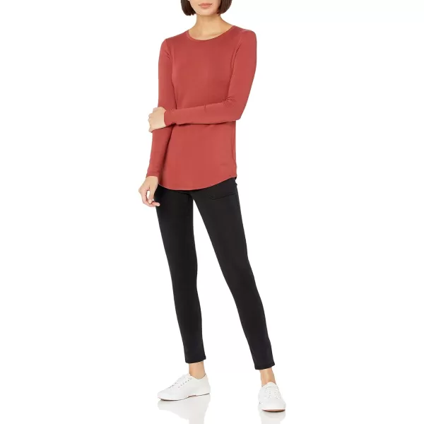 Amazon Essentials Womens Supersoft Terry RegularFit LongSleeve Shirttail Hem Shirt Previously Daily RitualRayon Blend Brick Red