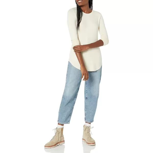 Amazon Essentials Womens Supersoft Terry RegularFit LongSleeve Shirttail Hem Shirt Previously Daily RitualRayon Blend Cream
