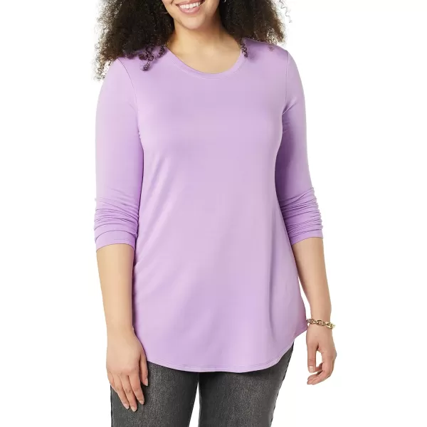 Amazon Essentials Womens Supersoft Terry RegularFit LongSleeve Shirttail Hem Shirt Previously Daily RitualRayon Blend Lilac