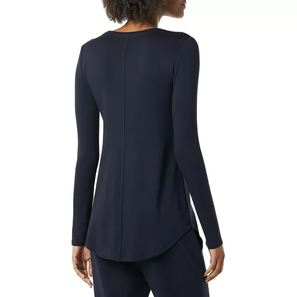 Amazon Essentials Womens Supersoft Terry RegularFit LongSleeve Shirttail Hem Shirt Previously Daily RitualRayon Blend Navy Space Dye