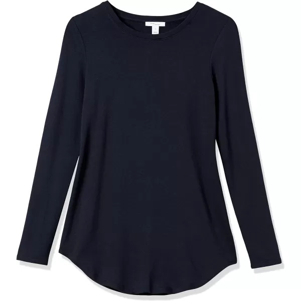 Amazon Essentials Womens Supersoft Terry RegularFit LongSleeve Shirttail Hem Shirt Previously Daily RitualRayon Blend Navy Space Dye