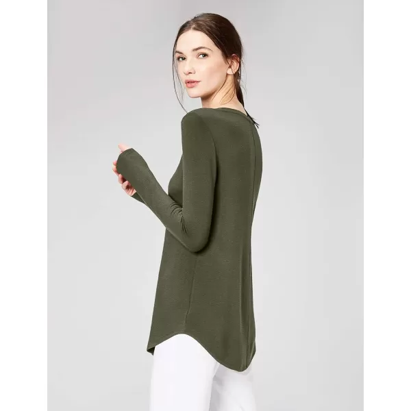 Amazon Essentials Womens Supersoft Terry RegularFit LongSleeve Shirttail Hem Shirt Previously Daily RitualRayon Blend Olive