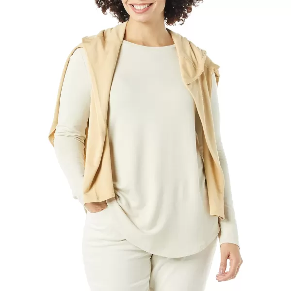 Amazon Essentials Womens Supersoft Terry RegularFit LongSleeve Shirttail Hem Shirt Previously Daily RitualRayon Blend Sand