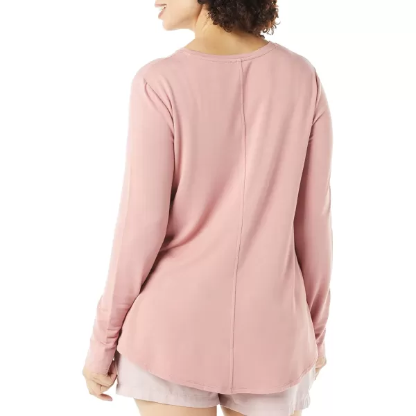 Amazon Essentials Womens Supersoft Terry RegularFit LongSleeve Shirttail Hem Shirt Previously Daily RitualRayon Blend Washed Pink