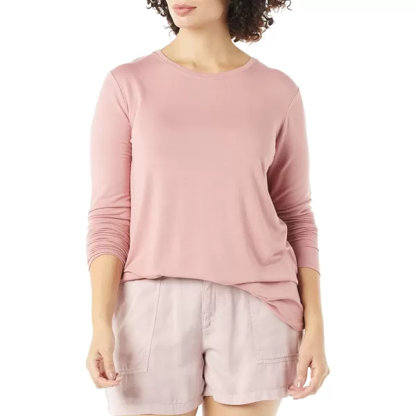 Amazon Essentials Womens Supersoft Terry RegularFit LongSleeve Shirttail Hem Shirt Previously Daily RitualRayon Blend Washed Pink