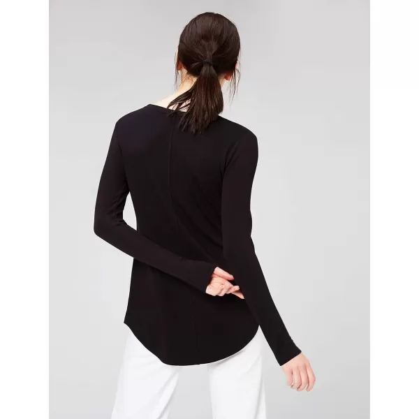 Amazon Essentials Womens Supersoft Terry RegularFit LongSleeve Shirttail Hem Shirt Previously Daily RitualSustainably Sourced Rayon Blend Black