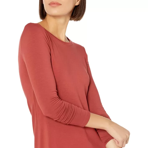 Amazon Essentials Womens Supersoft Terry RegularFit LongSleeve Shirttail Hem Shirt Previously Daily RitualSustainably Sourced Rayon Blend Brick Red